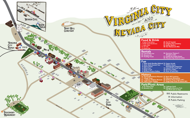 Isometric Map Illustration for Virginia City Montana